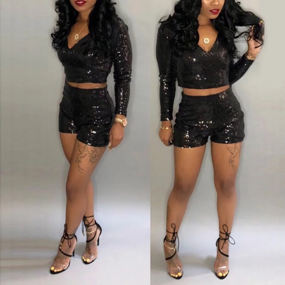Other - NEW LA Boutique Black Sequined Short Set
